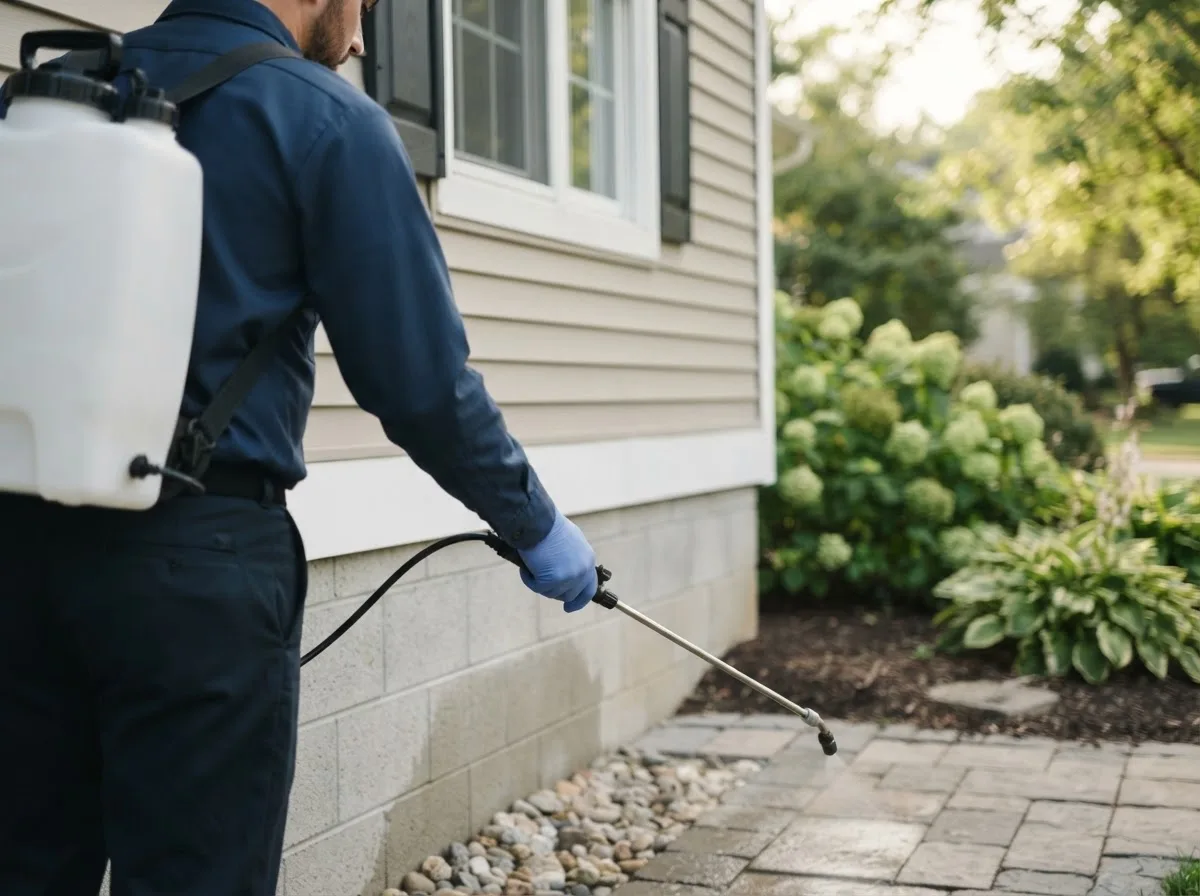 Pest control technician inspecting a home in Ether, NC